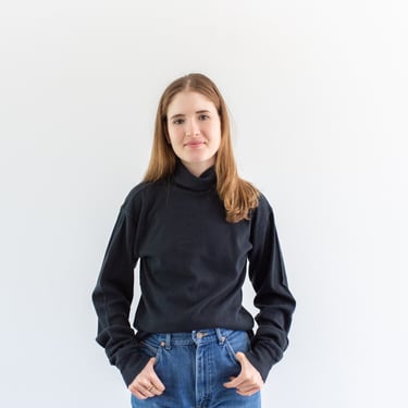 Vintage Black Turtleneck Shirt | Overdye Layer top | 100% Cotton | S M | BT227 