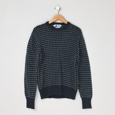 Vintage 90s Slate-Blue Swiss Dot Knit Wool Sweater - 