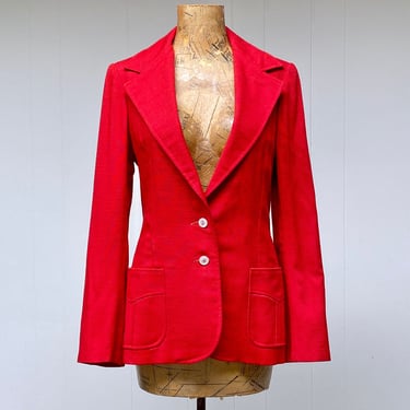 Vintage 1970s Anne Klein Red Linen Blazer, 70s Crimson Designer Jacket, Joseph Magnin Classic Menswear Style, Small-Medium 36" Bust 