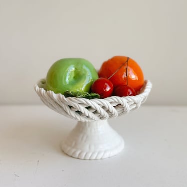 Italian Ceramic Woven Pedestal Fruit Basket