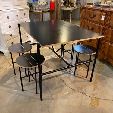 Black Dining Room Set with Table and 4 Stowaway Stools