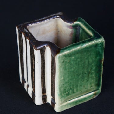 Japan ceramic Zen brush holder Fude-ire Oribe 1950 kiln craft 