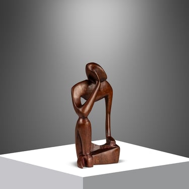 Mid-Century Abstract Modern Hand-Carved Sculpture in Solid Mahogany, USA, c. 1970s 