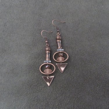 Copper dangle boho chic earrings, unique earrings, peach 
