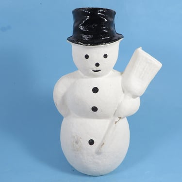 Mid Century Paper Mache Composite Snowman Candy Container - Paper Mache Cardboard Candy Container 