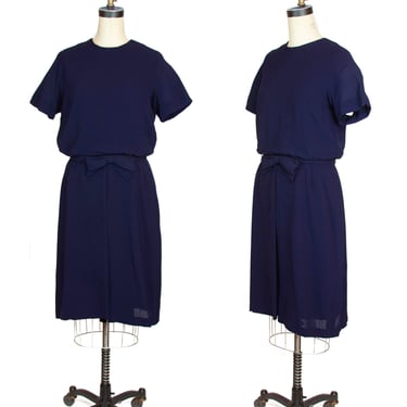 1960s Dress ~ Navy Blue Cocktail Dress With Bow Belt 