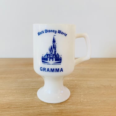 Vintage Gramma Walt Disney World Milk Glass Pedestal Mug 