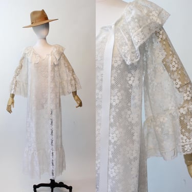 1970s DAVID BROWN white lace lounge dress medium | new fall winter 