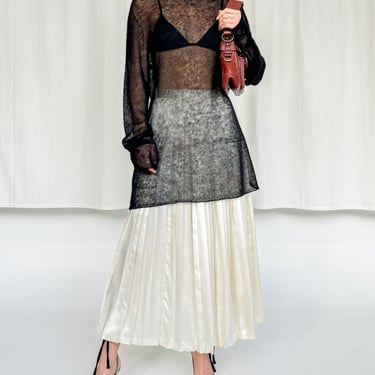 Ivory Silk Box Pleated Skirt (S)