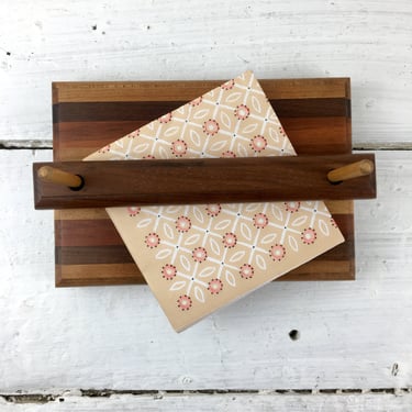Fine wood laminated napkin holder - large size - handmade vintage 