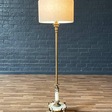Antique French Neoclassical Style Gilt Bronze & Onyx Floor Lamp w/ Winged Caryatids, c.1930s 