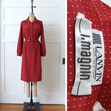 designer vintage 1970s Lanvin dress • red & white polka dot nylon blousey day dress 