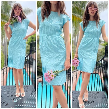 70s 80s Dainty Baby Blue Tea Dress Sweet Feminine Firty dress S M 