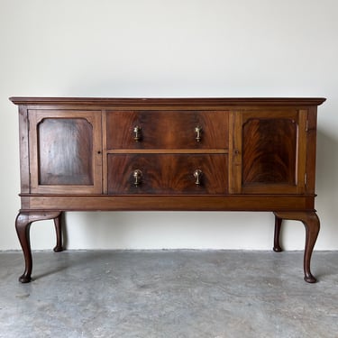 Antique English Queen Anne - Style Solid Mahogany Sideboard 