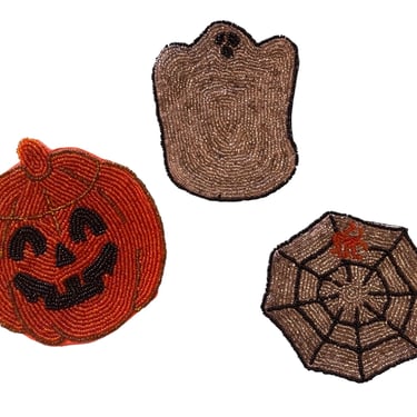 Vintage 1990s Set of Three Cavier Bead Halloween Coasters 