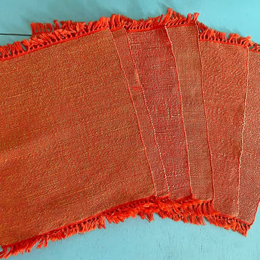 Vintage Woven Placemats In Orange, Set of 4 // Orange Dinner Placemats // Retro, Boho, Rustic Placemats For Wedding, Birthday 