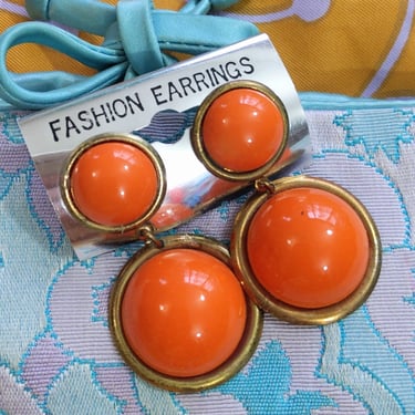 Mod Mod Mod Vintage Deadstock Orange Round Circle Drop Earrings 