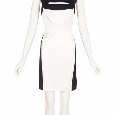 Thierry Mugler 1990s NWT Vintage Black & White Satin Silhouette Cocktail Dress Sz M 