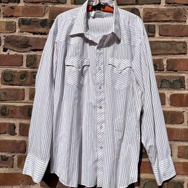 Vintage 70s 80 H Bar C Striped Western Snap Button Collared Shirt Large XL by TimeBa