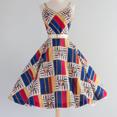 Rare 1950's Tiana Pittelle Hawaiian Dress With Dancing Girls / Small
