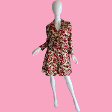 60s Malcolm Starr Brocade Dress / Vintage Gino Charles Metallic Rhinestone Dress Set / 1960s Apple Print Dress Jacket Set 