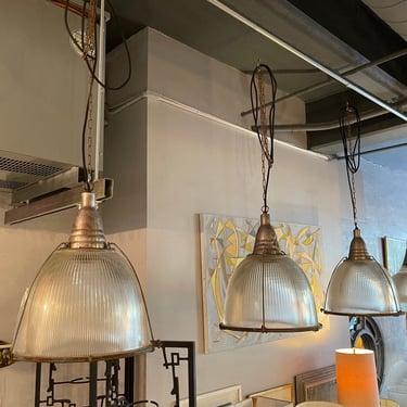 Industrial Factory Caged Holophane Glass Pendant Lights
