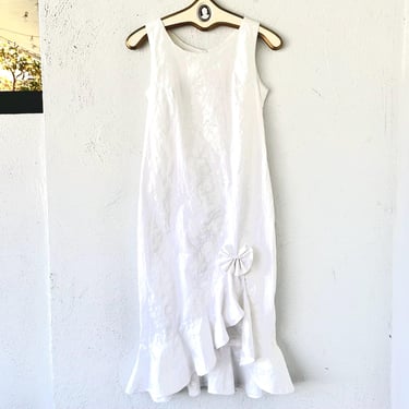 Vintage Hawaiian Wedding Dress Hawaii Bridal Muumuu with Ruffle White Floral 