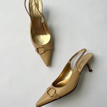 Dolce & Gabbana Tan Leather Slingback Heels - 35.5