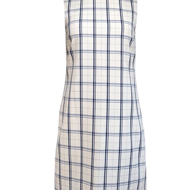 Theory - Ivory & Navy Plaid Sleeveless Sheath Dress Sz 4