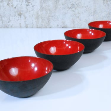 Set of 4 Krenit Red Enamel Bowl (Small) - Vintage Enamel Bowl from Denmark 
