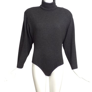 DONNA KARAN- 1980s Grey Wool Bodysuit, Size 10