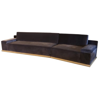 Custom Sectional Sofa in Lavender Purple Velvet with Maple Wood Base