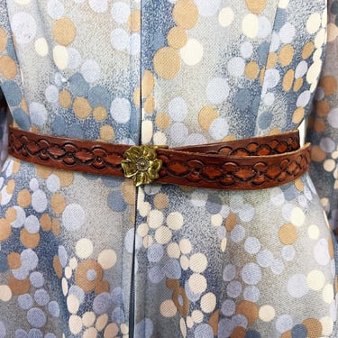 Gilles Herve Paris Brown Leather Belt Stamped Brass | Shop  display picture 1