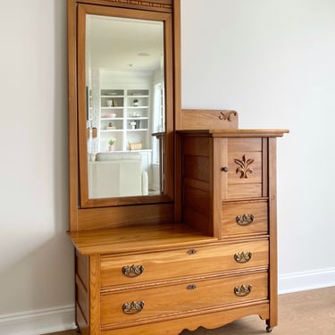 NEW - Antique Dresser with Beveled Mirror, Vintage Bedroom Chest of Drawers 