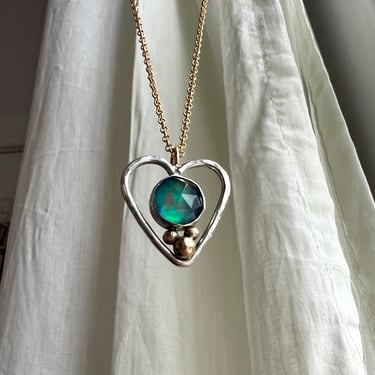 Queen Heart Pendant- Handmade in sterling silver with aroma opal and recycled 14k gold pebbles 