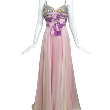 CHANTAL TEMAM- NWT Pink Crystal Chiffon Gown, Size 4