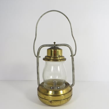 Vintage Small Brass Glass Ice Skating Lamp Lantern - Glass Brass Battery Operated Small Lantern 