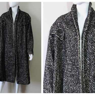 50s MCM Coat / Vintage 1950's Black White woven tweed Mohair Harol Crest California Clutch Coat Swing Forstmann // US One Size Fits Most 