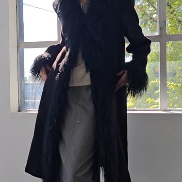 Shaggy Trim Wool Maxi Coat (L)