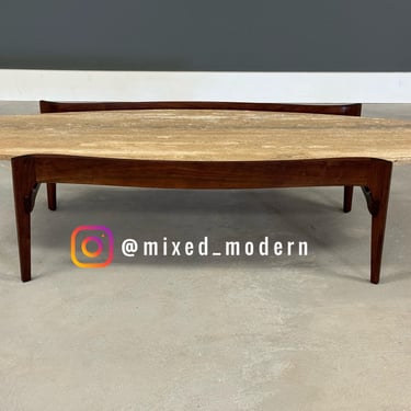 Refinished Walnut and Travertine Coffee Table by Bertha Schaefer 