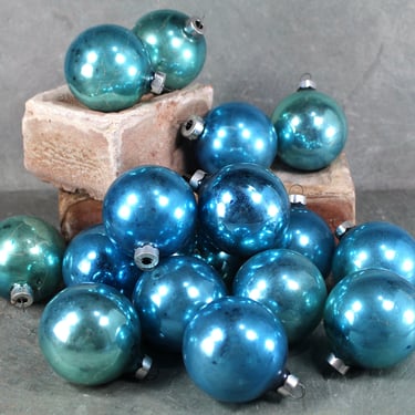 Lot of 16 Vintage Christmas Blue Glass Ornaments | Made in the USA | 1960s Vintage Patina Blue Ornaments | FREE SHIPPING 