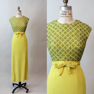 1960s BEADED COLUMN maxi dress gown xs | new fall 