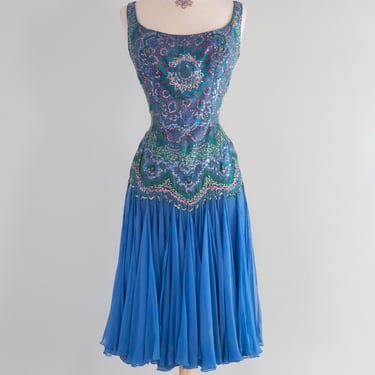 Absolutely Fabulous Early 1960's Kaleidoscope Silk Sequined Party Dress / SM