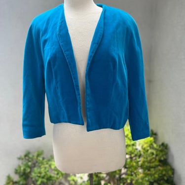 Vintage 60s teal blue velvet short jacket bolero style S/M by Mr Z 
