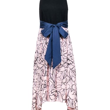 Moulinette Soeurs - Pink &amp; Black Abstract Floral Print High-Low Dress Sz 8