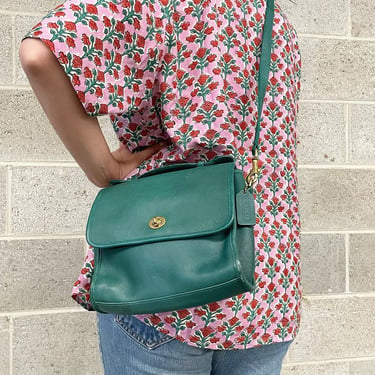 Vintage Coach Court Bag Retro 1990s RARE + Jade Green + Leather +