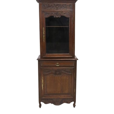 19th Century French Louis XV Style Carved Oak Vitrine Display Cabinet 
