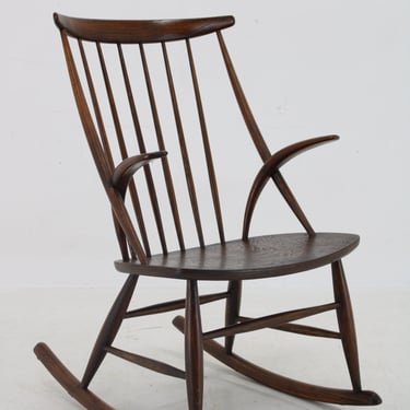 1960s Illum Wikkelso Gyngestol No. 3 Rocking Chair for Niels Eilersen, Denmark / Mid-century / Brown Colour / Vintage Chair / 