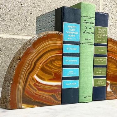 Vintage Agate Bookends Retro 1980s Bohemian + Stone + 2 Piece Set + Red + Brown + White + Rock + Book Storage or Display + Home Office Decor 