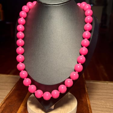 Hot Pink Beaded Necklace Neon Vintage Japan Retro Fashion Jewelry Beads 